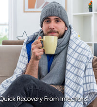 benefits of immune support showing man recovering quickly from infection and sipping tea