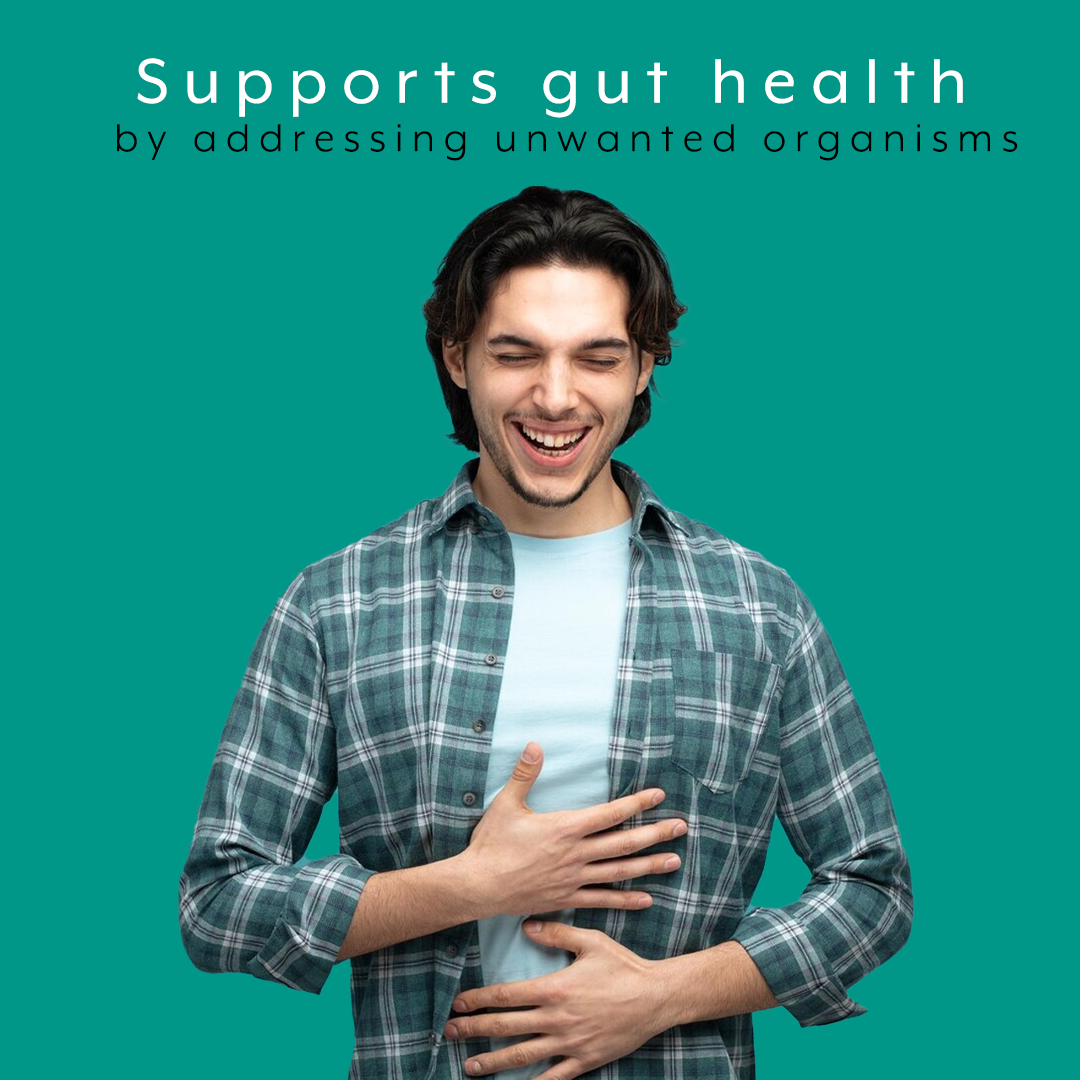 benefits of immune support showing man in relief from unwanted organisms in the gut