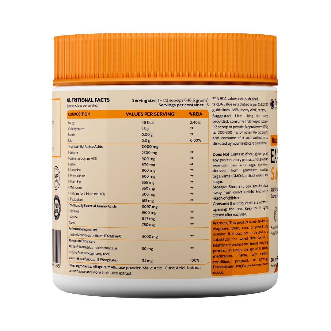 EAA Protein Support | All 9 Essential Amino Acids + Creatine | Lemon Flavor - 248g