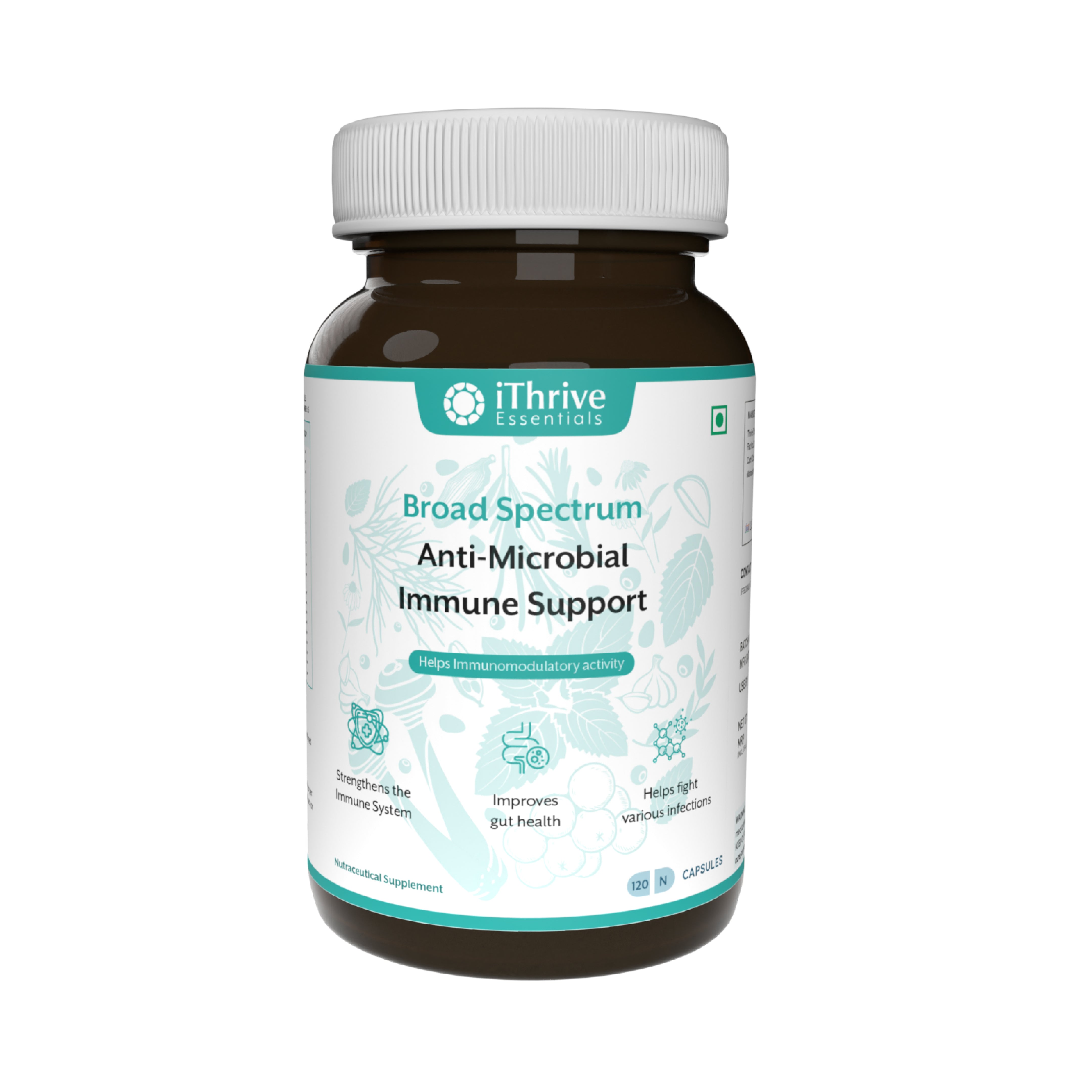 glass bottle of ithrive essentials natural immune support supplement