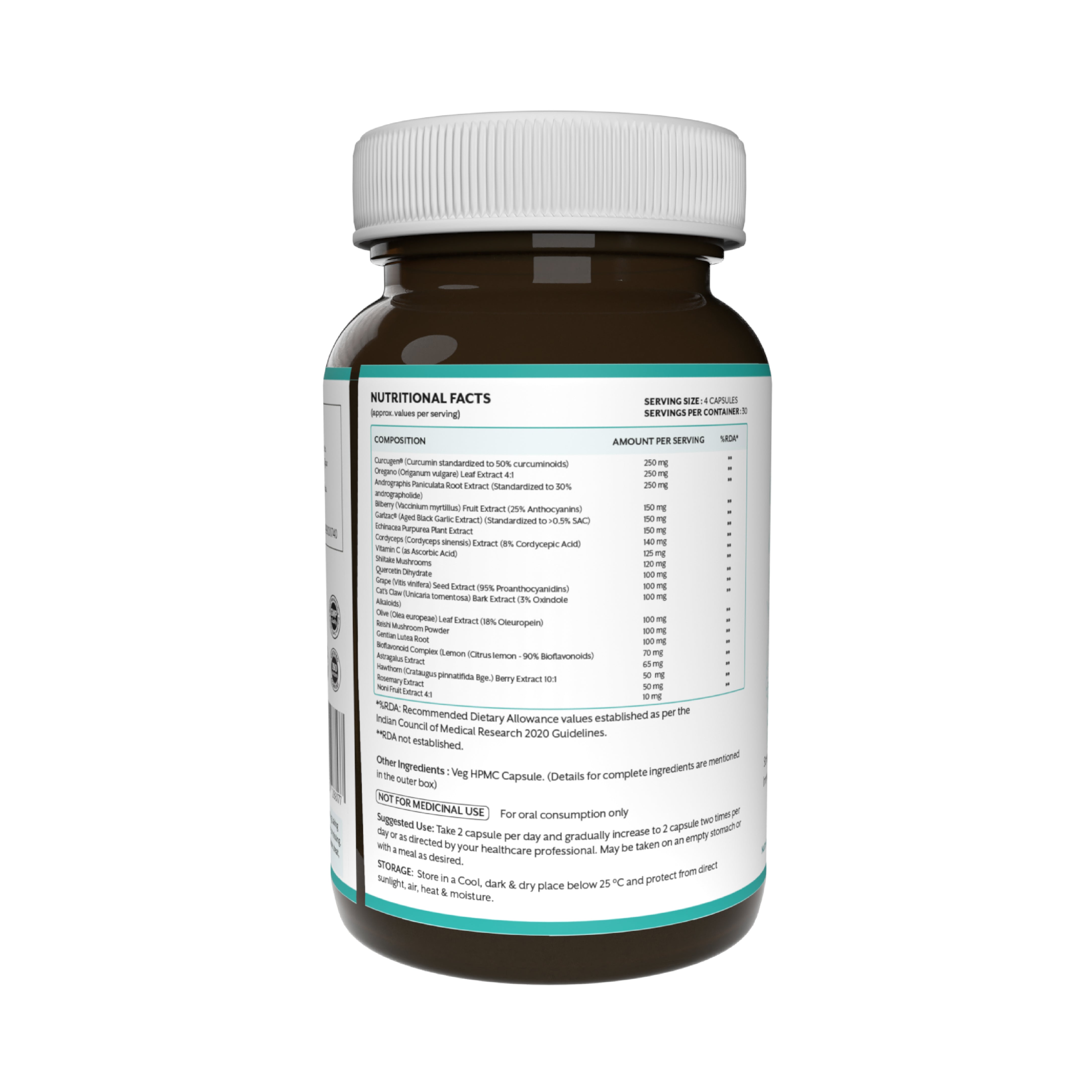 nutrition facts on bottle of ithrive essentials broad spectrum antimicrobial immune support