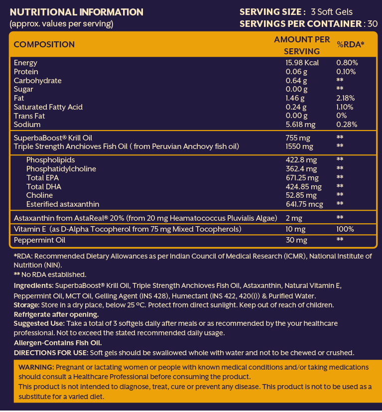 Marine Omega-3 Complex - Krill Oil + Fish Oil | 90 Soft Gels