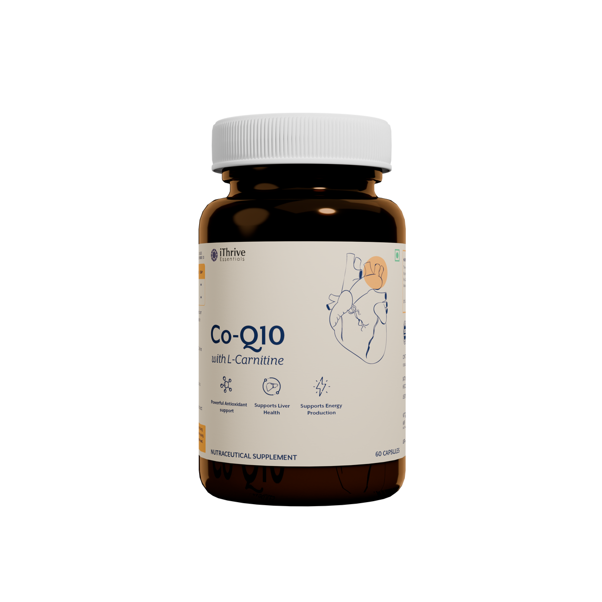 Front of the iThrive CoQ10 with L-Carnitine 60-capsule bottle.