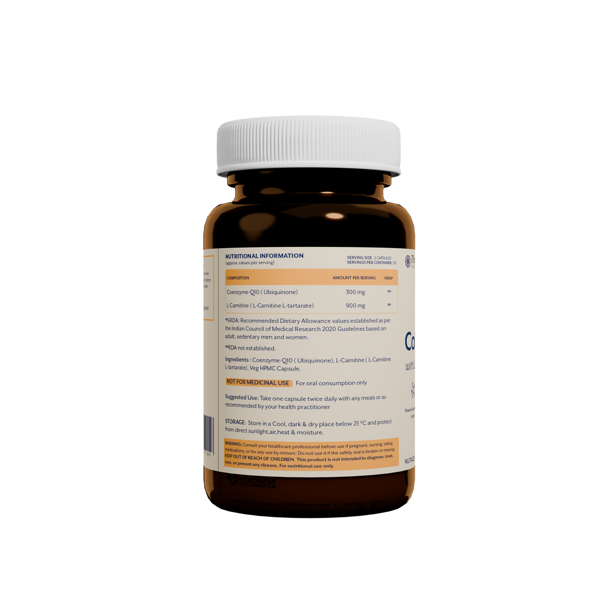side view of ithrive coq10 bottle with nutritional info