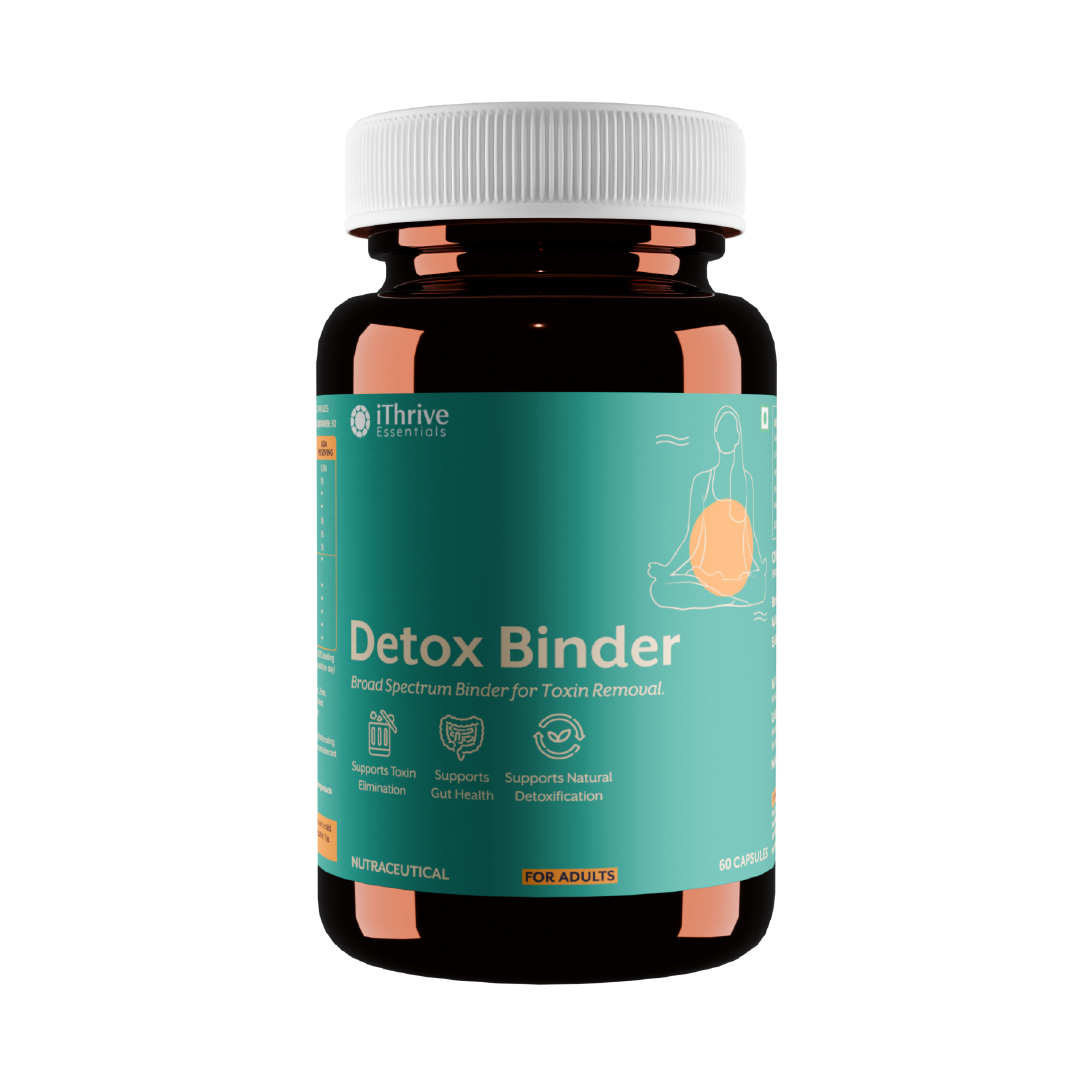 iThrive Detox Binder front label, activated charcoal and citrus pectin formula
