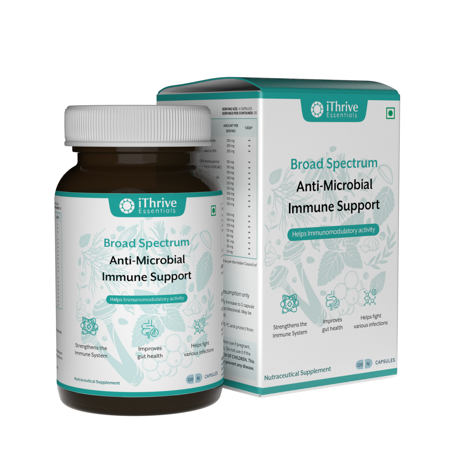 mono carton with glass bottle of immune support supplement 