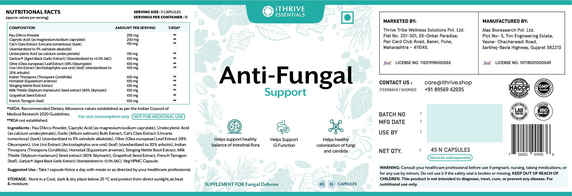 Anti-Fungal Support Herbal Blend - 90 Capsules (Twin Pack)