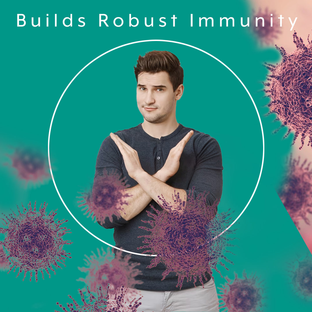 benefits of immune support showing man fighting against harmful bacteria and parasites to builds robust immunity