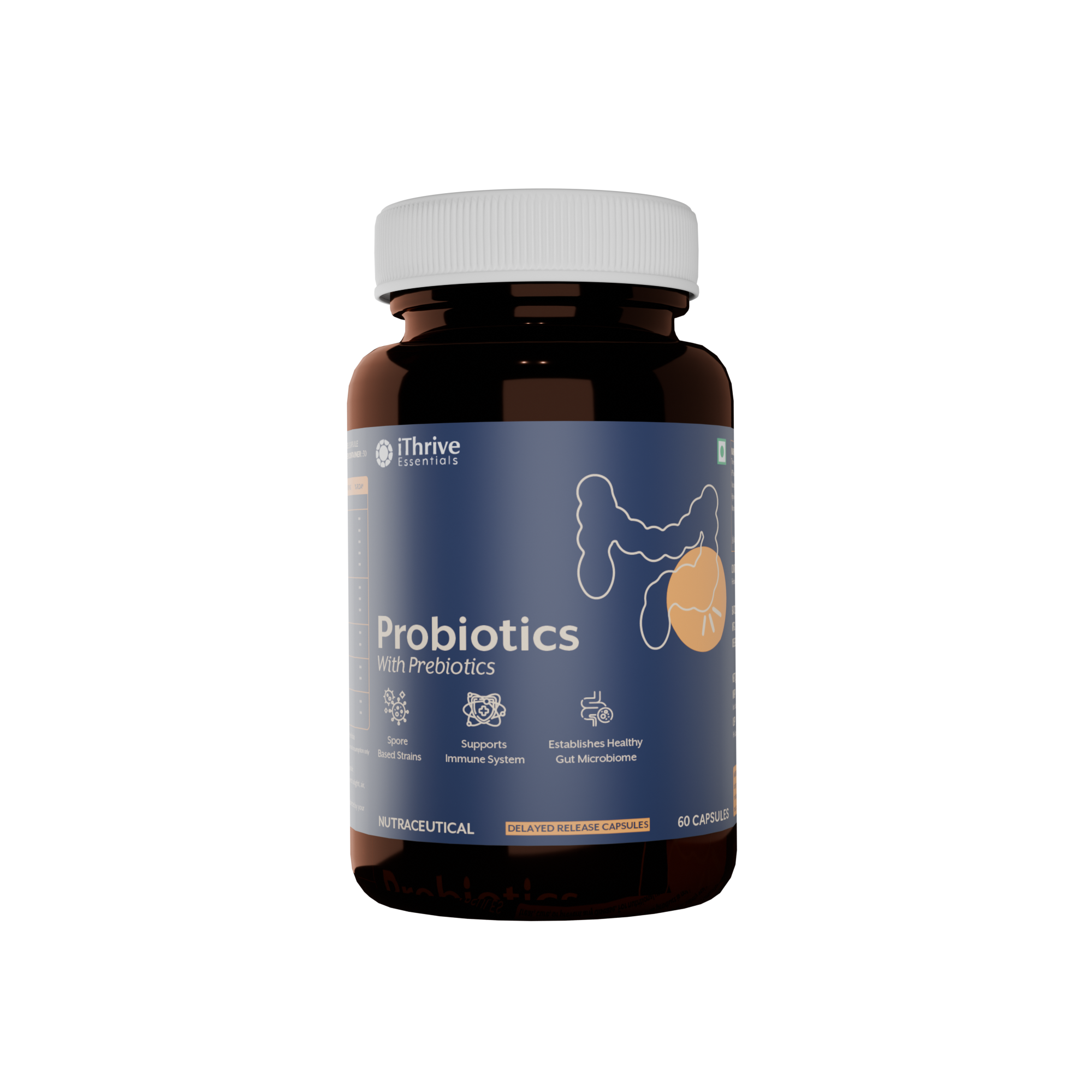 iThrive Probiotics with Prebiotics, 60 capsules, 12 strains, front of bottle